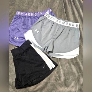 Under Armour Women's Athletic Shorts Bundle - Purple, Gray, Black B2G1F